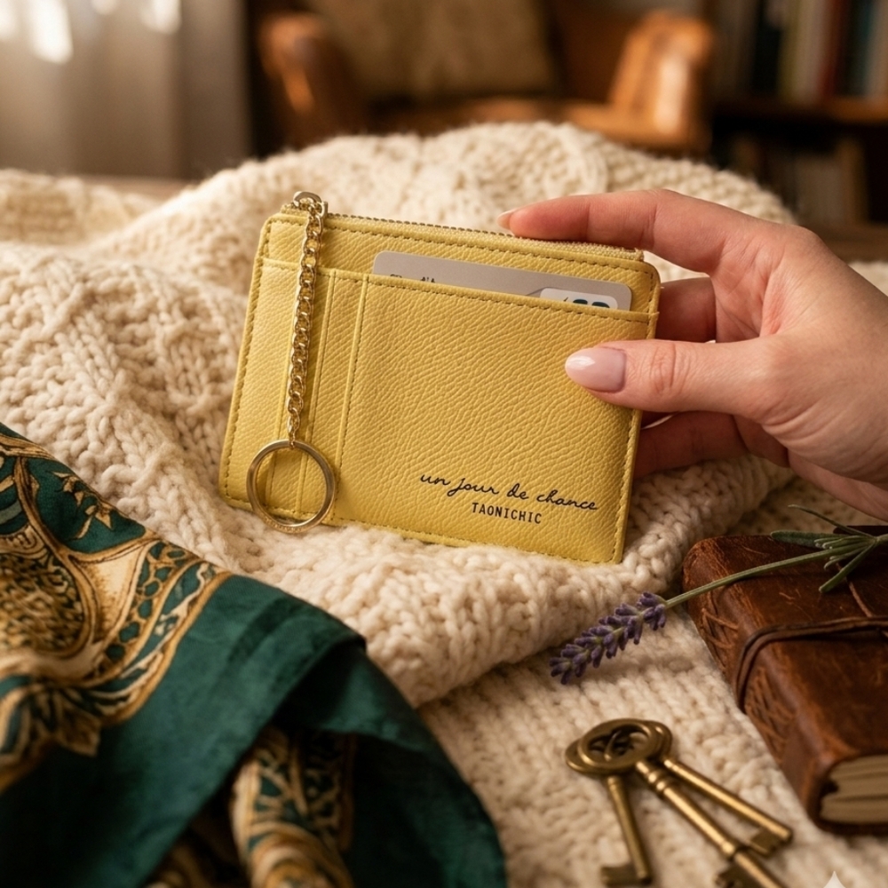 Yellow Fake Leather Card Holder And Keychain Mother's Day Gift For Mom - Picture 2 of 8